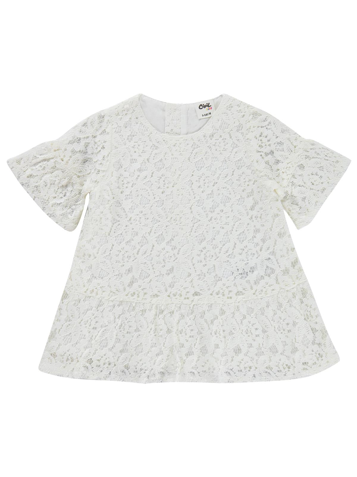 Civil Baby Dantel Çiçek Desenli 6-18 Ay Elbise - Ekru