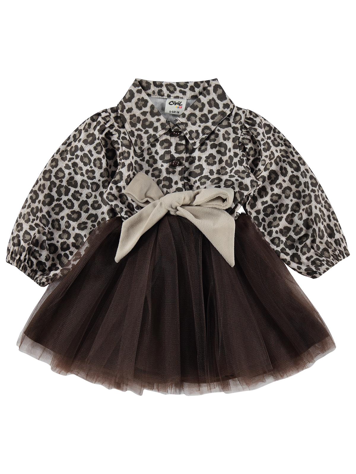 Civil Baby Leopar Baskılı 6-18 Ay Elbise - Kahverengi