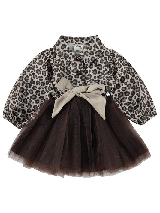 Civil Baby Leopar Baskılı 6-18 Ay Elbise - Kahverengi