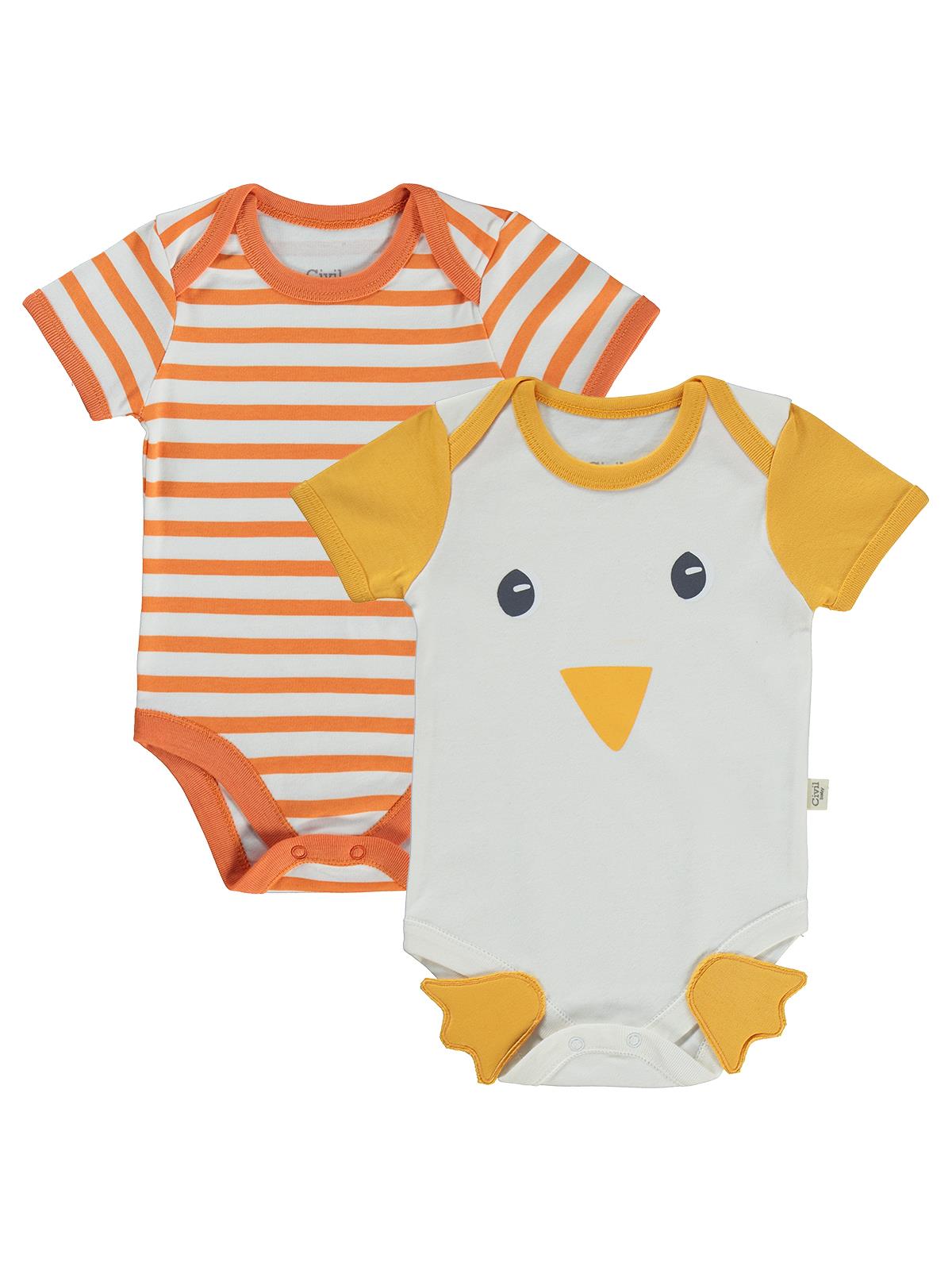 Civil Baby Ördek Baskılı 2'li Set 3-18 Ay Çıtçıtlı Badi - Turuncu