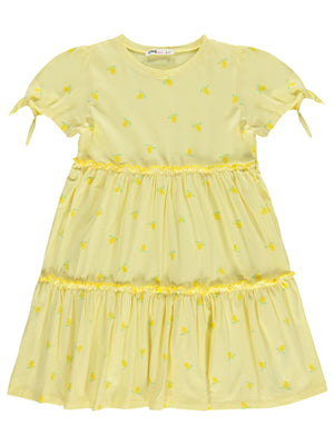 Civil Girls Limon Desenli 6-9 Yaş Elbise - Sarı