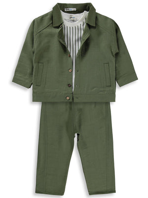 Civil Boys Gömleği Cepli 3 Lü takım 2-5 Yaş Takım - Yeşil