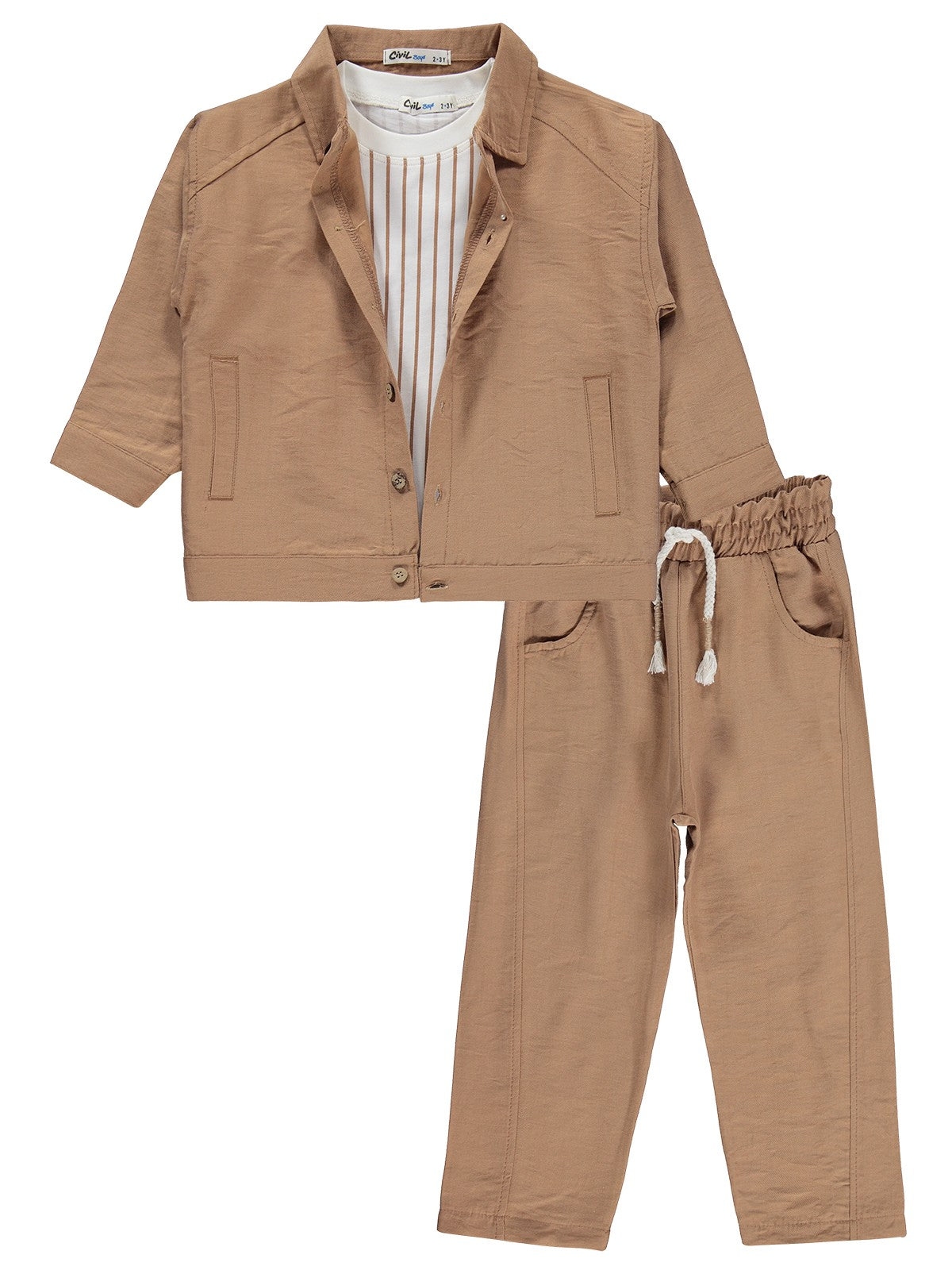Civil Boys Gömleği Cepli 3 Lü takım 2-5 Yaş Takım - Bej