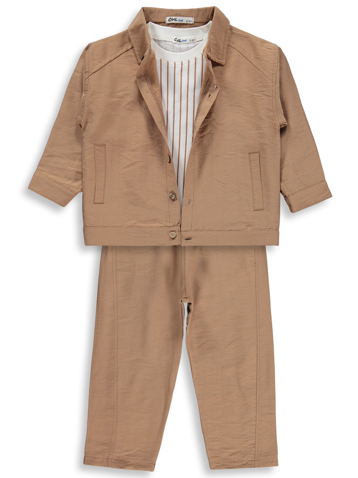Civil Boys Gömleği Cepli 3 Lü takım 2-5 Yaş Takım - Bej