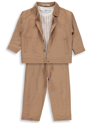 Civil Boys Gömleği Cepli 3 Lü takım 2-5 Yaş Takım - Bej