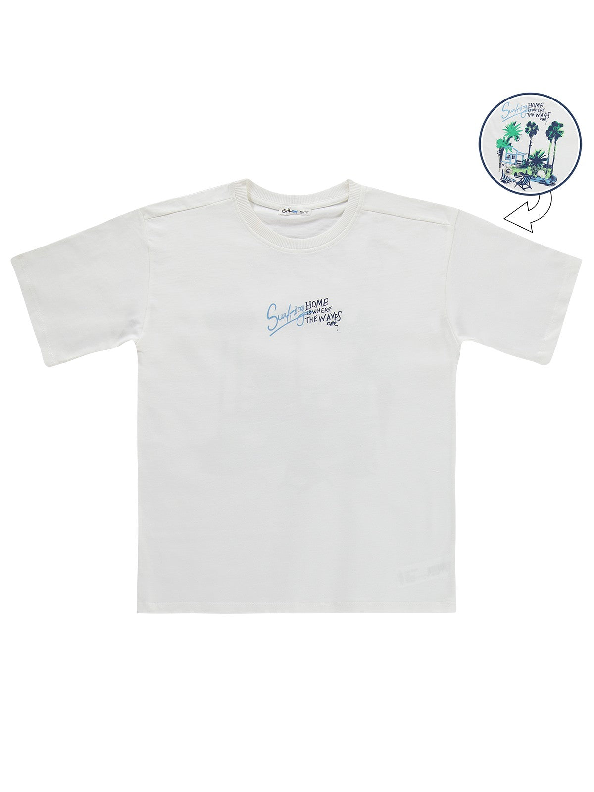 Civil Boys Home Sırt Baskılı 10-13 Yaş Tişört - Kırık Beyaz