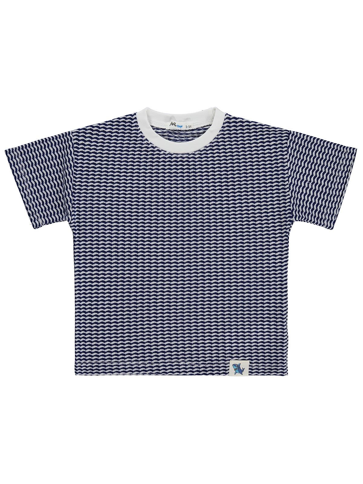 Civil Boys Yatay Dalgalı Çizgili 2-5 Yaş Tişört - Lacivert