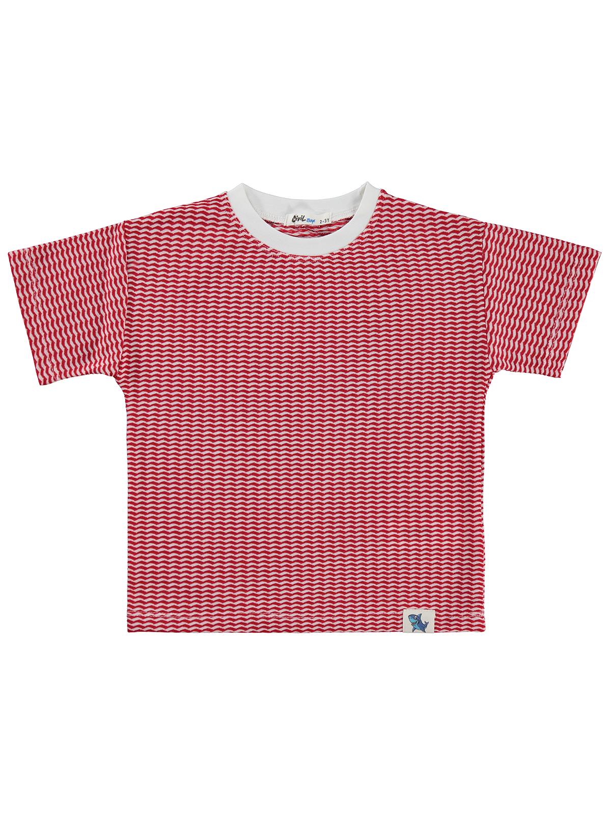 Civil Boys Yatay Dalgalı Çizgili 2-5 Yaş Tişört - Kırmızı