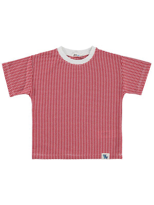 Civil Boys Yatay Dalgalı Çizgili 2-5 Yaş Tişört - Kırmızı