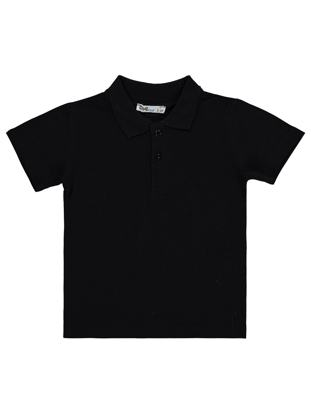 Civil Boys Erkek Çocuk Palmiye Nakışlı Polo Yaka 2-5 Yaş Tişört - Siyah