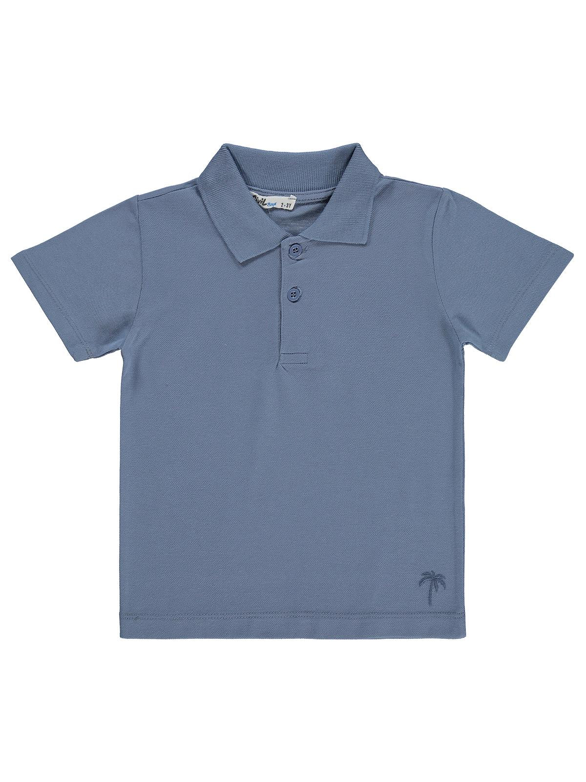 Civil Boys Erkek Çocuk Palmiye Nakışlı Polo Yaka 2-5 Yaş Tişört - Mavi