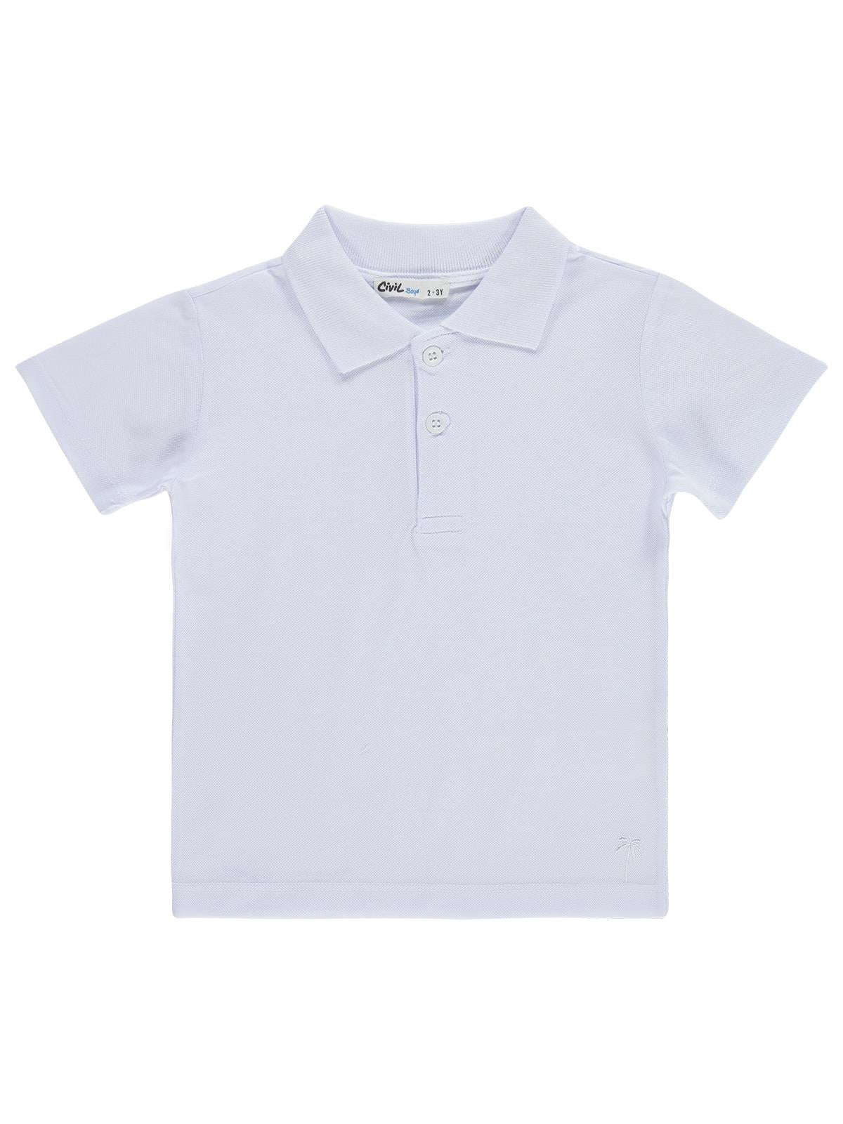 Civil Boys Erkek Çocuk Palmiye Nakışlı Polo Yaka 2-5 Yaş Tişört - Beyaz