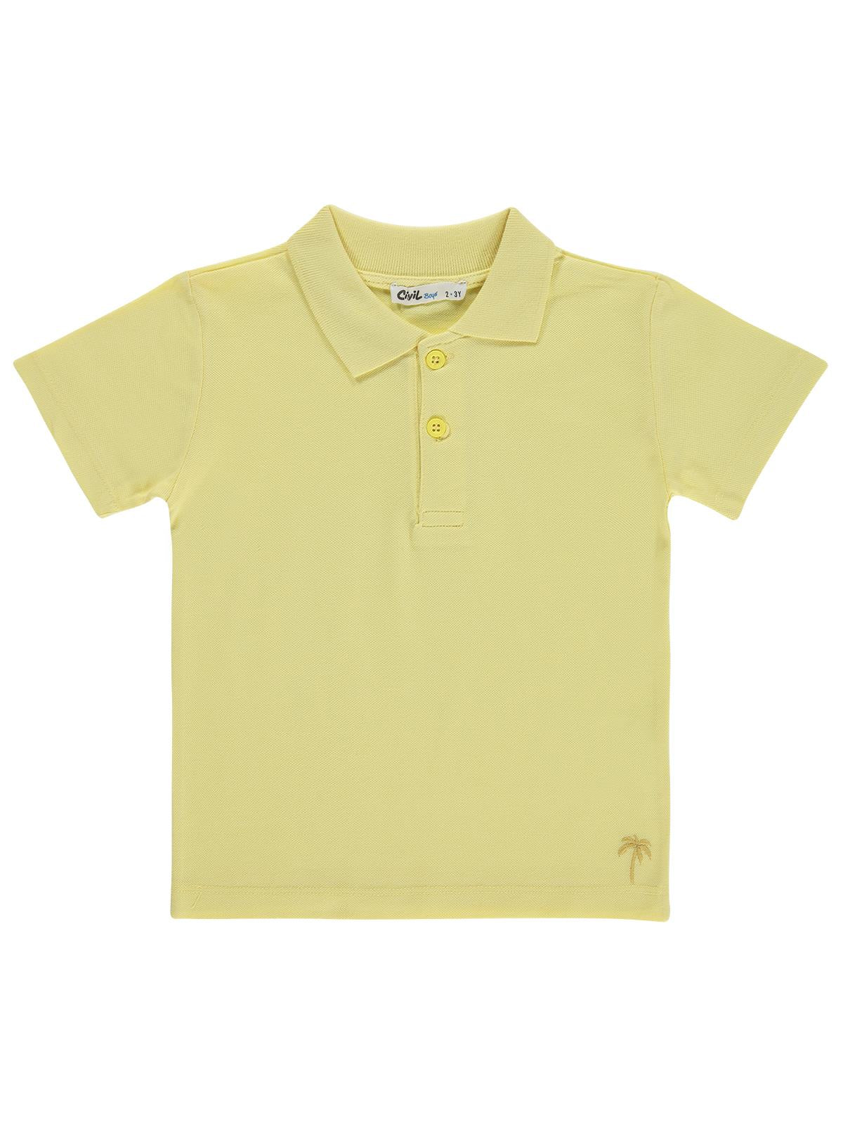 Civil Boys Erkek Çocuk Palmiye Nakışlı Polo Yaka 2-5 Yaş Tişört - Sarı