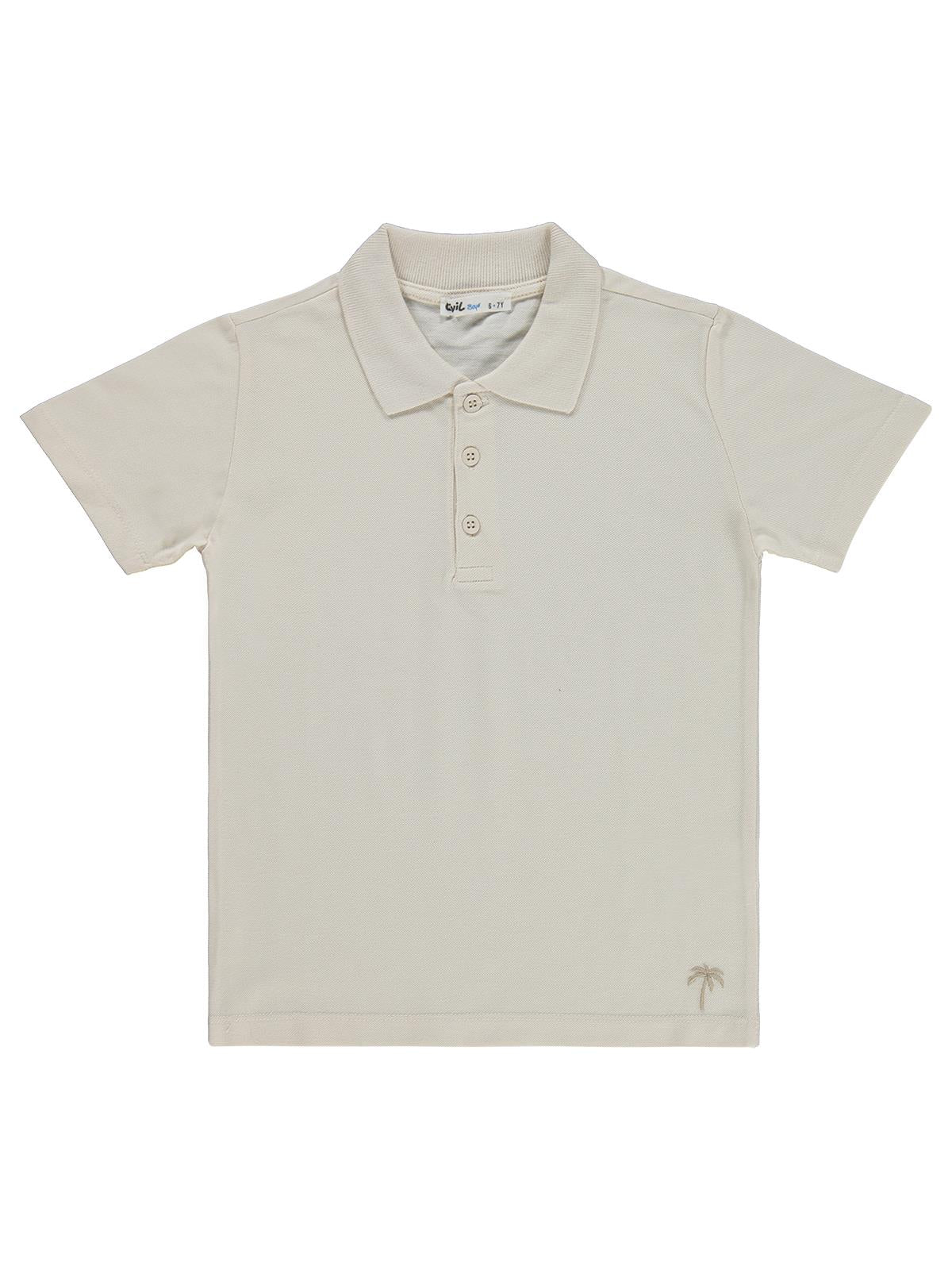 Civil Boys Erkek Çocuk Palmiye Nakışlı Polo Yaka 6-9 Yaş Tişört - Bej