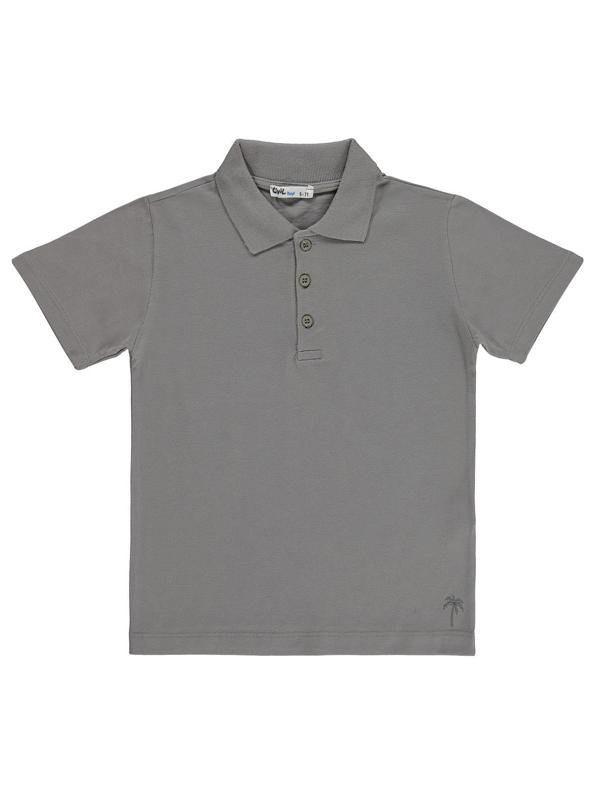 Civil Boys Palmiye Nakışlı Polo Yaka 10-13 Yaş Tişört - Gri