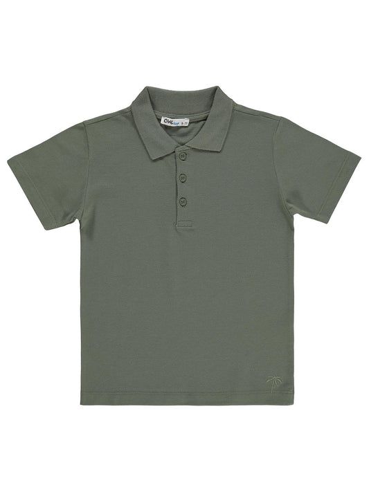 Civil Boys Erkek Çocuk Palmiye Nakışlı Polo Yaka 6-9 Yaş Tişört - Haki