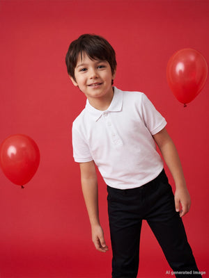 Civil Boys Erkek Çocuk Palmiye Nakışlı Polo Yaka 6-9 Yaş Tişört - Beyaz