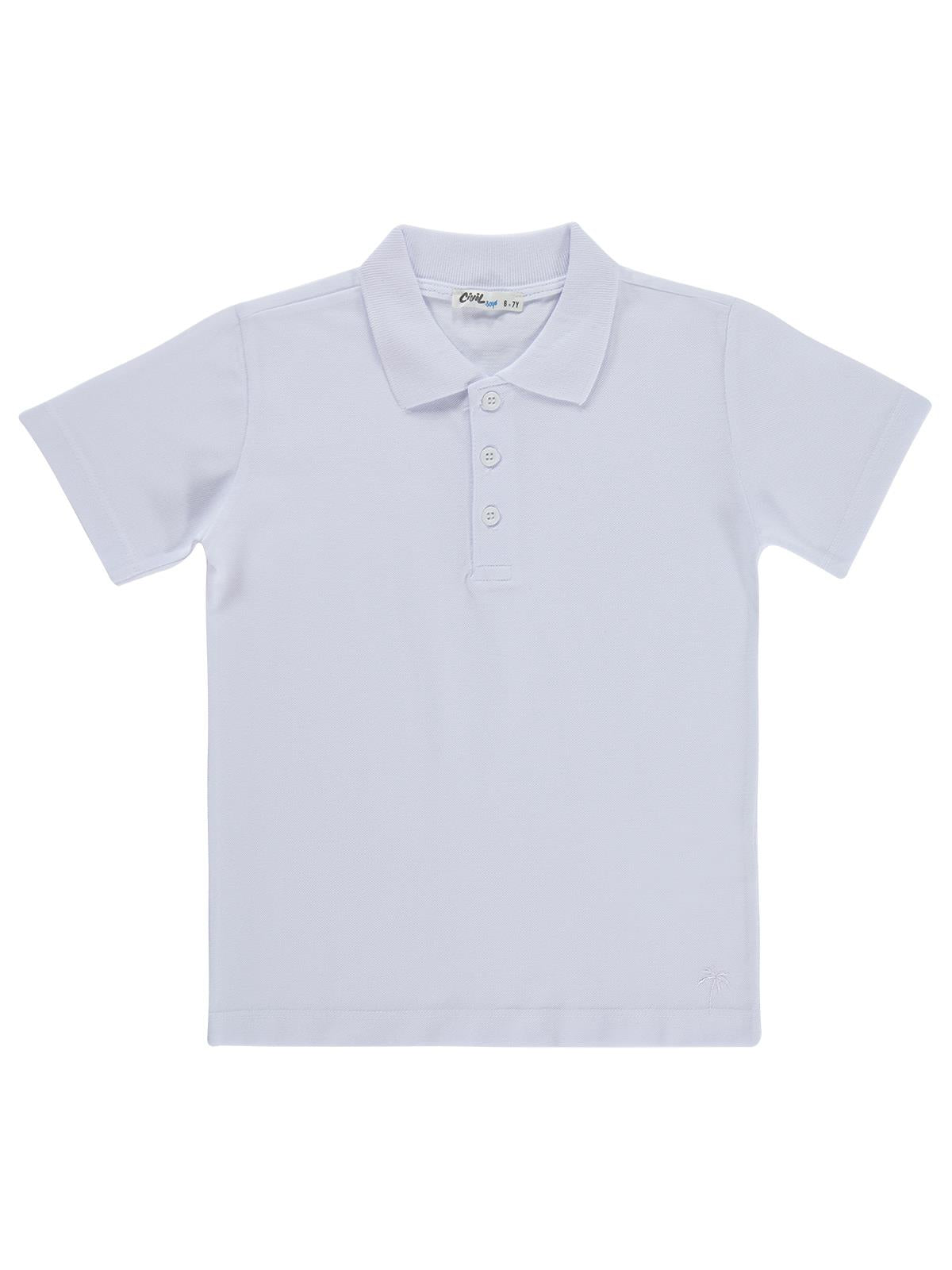 Civil Boys Erkek Çocuk Palmiye Nakışlı Polo Yaka 6-9 Yaş Tişört - Beyaz