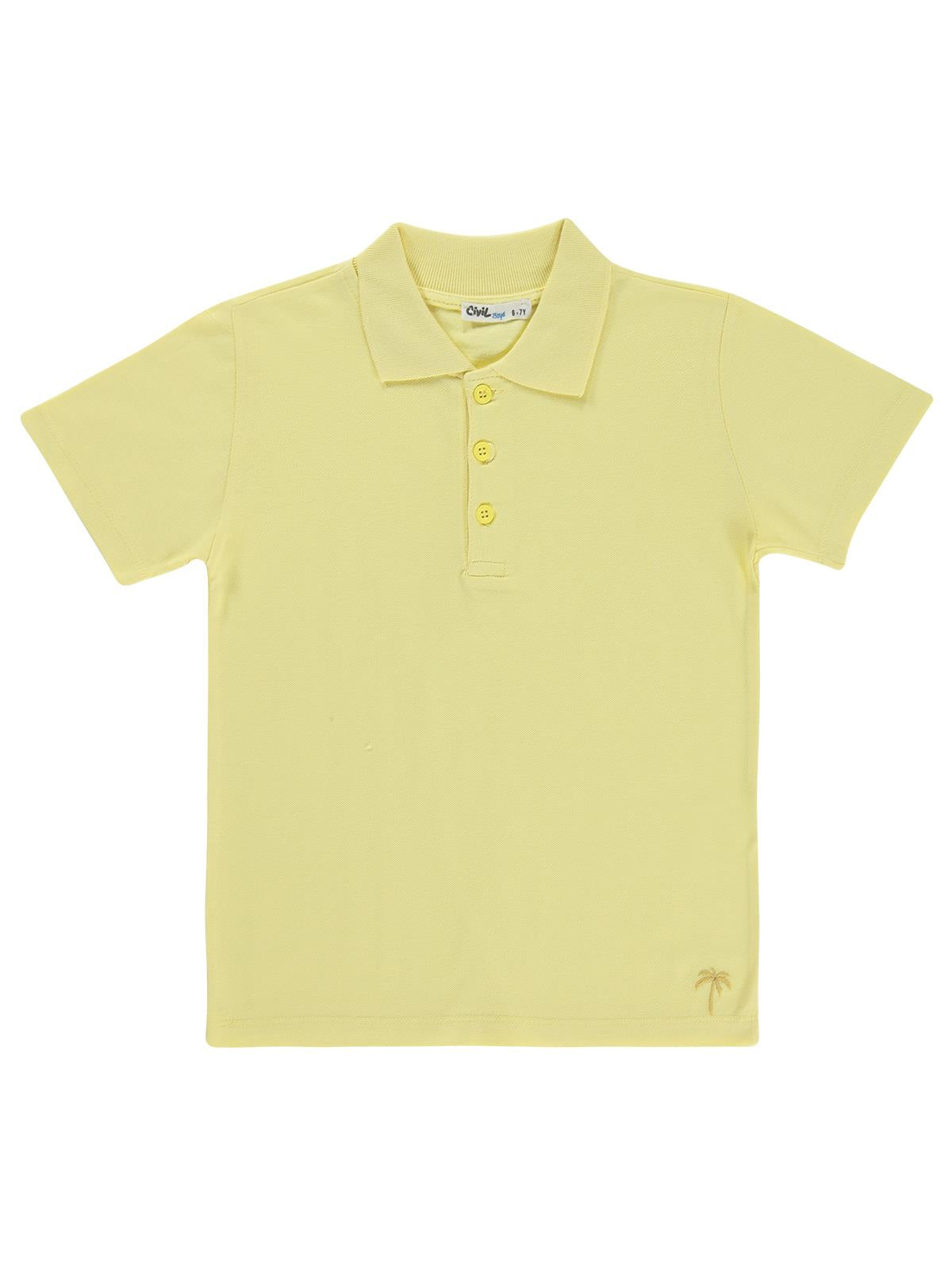 Civil Boys Erkek Çocuk Palmiye Nakışlı Polo Yaka 6-9 Yaş Tişört - Sarı