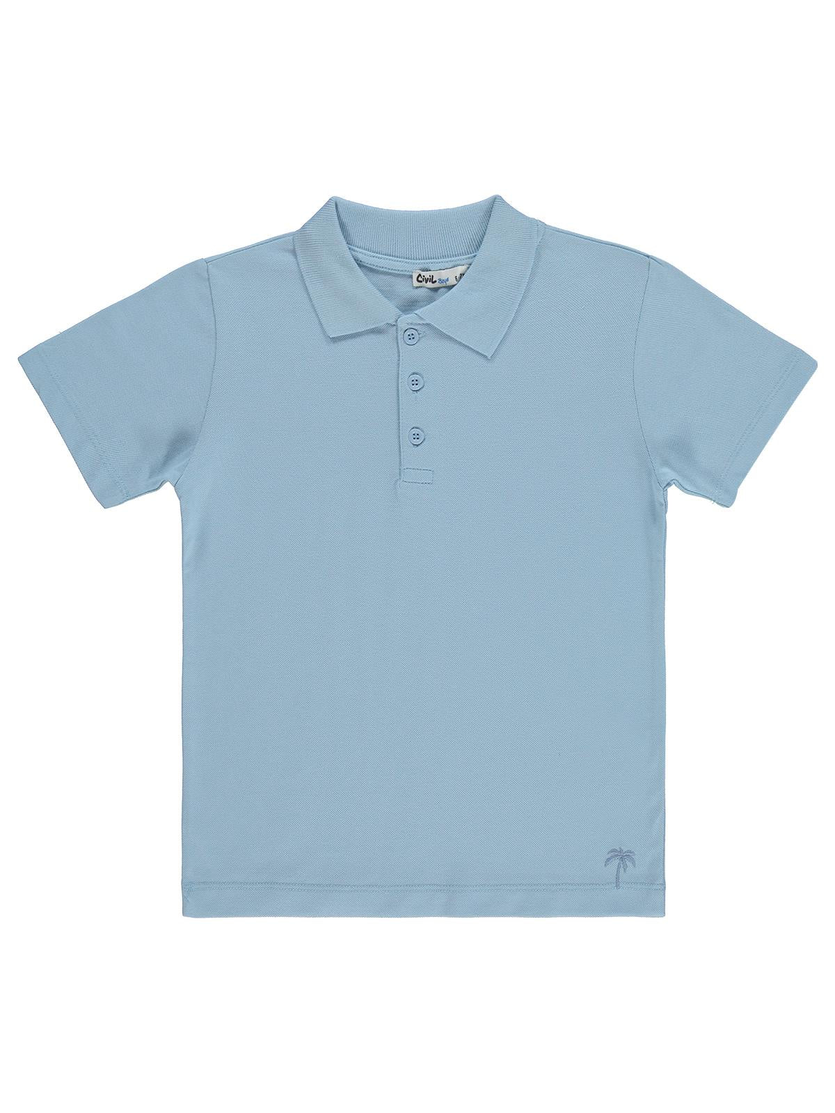 Civil Boys Erkek Çocuk Palmiye Nakışlı Polo Yaka 6-9 Yaş Tişört - Mavi