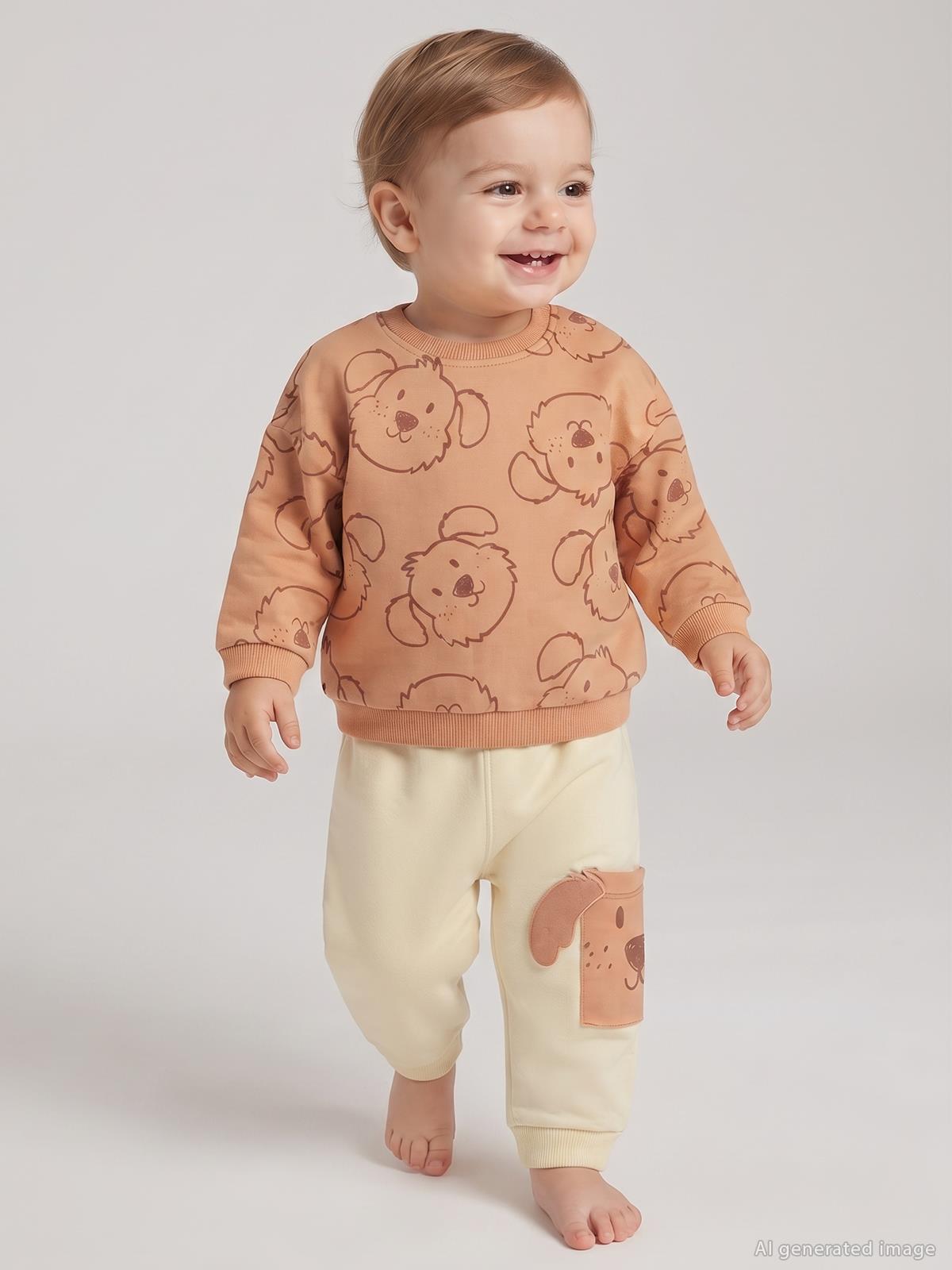 Civil Baby Köpek Baskılı 6-18 Ay Takım - Turuncu