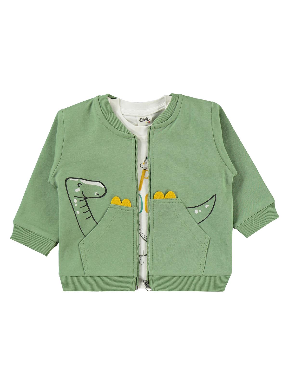 Civil Baby Dıno Nakışlı Hırkalı 6-18 Ay Takım - Haki