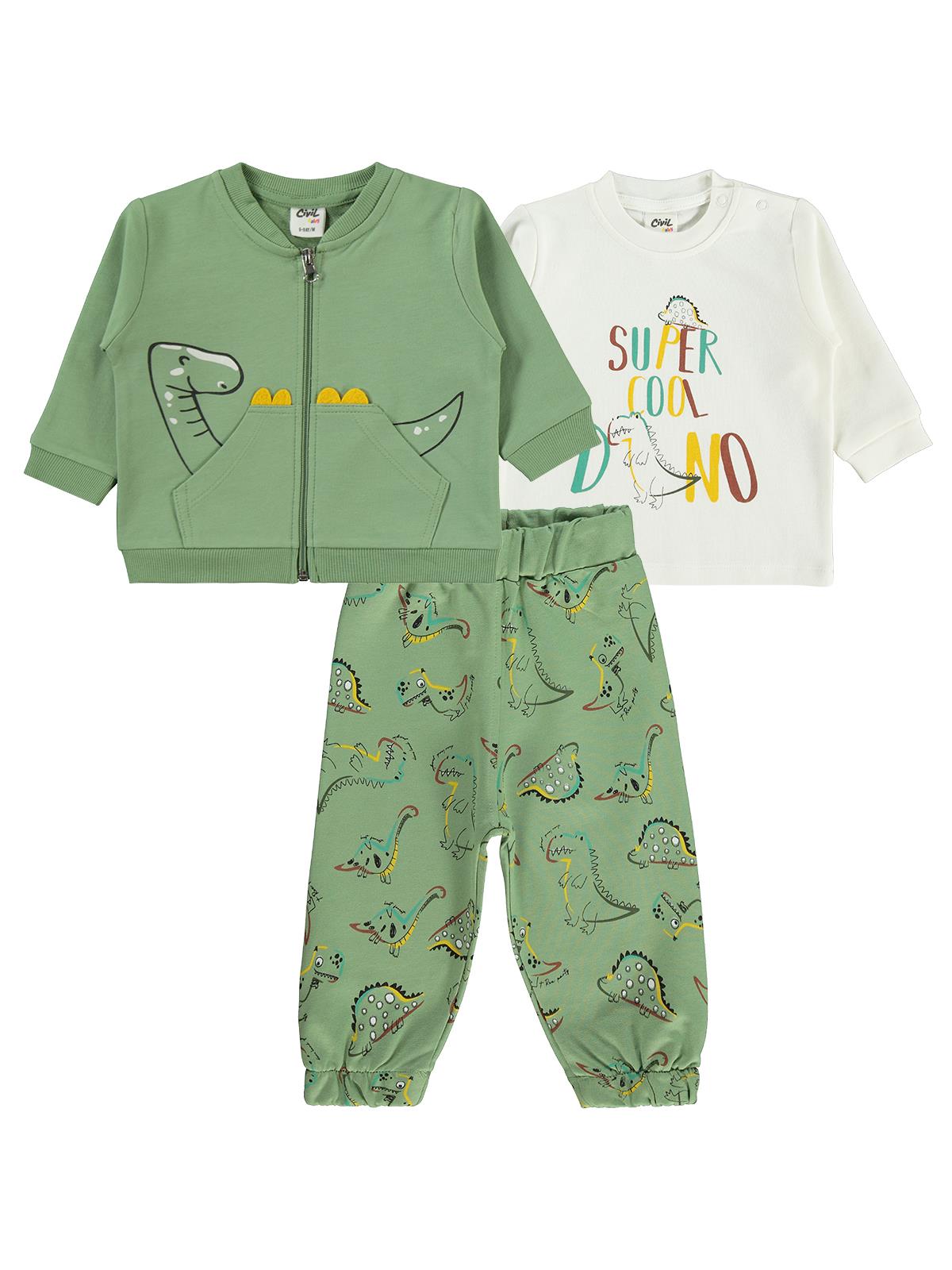 Civil Baby Dıno Nakışlı Hırkalı 6-18 Ay Takım - Haki