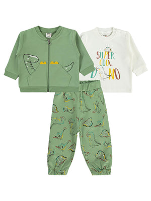 Civil Baby Dıno Nakışlı Hırkalı 6-18 Ay Takım - Haki