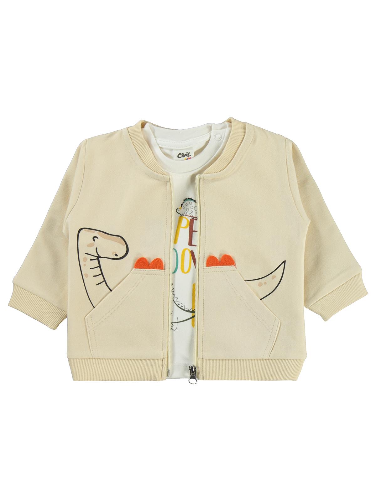 Civil Baby Dıno Nakışlı Hırkalı 6-18 Ay Takım - Bej