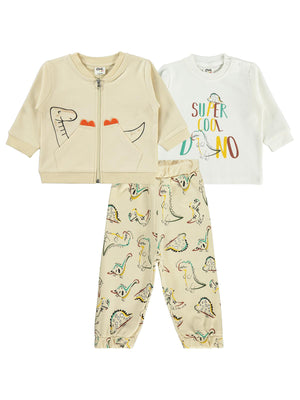 Civil Baby Dıno Nakışlı Hırkalı 6-18 Ay Takım - Bej