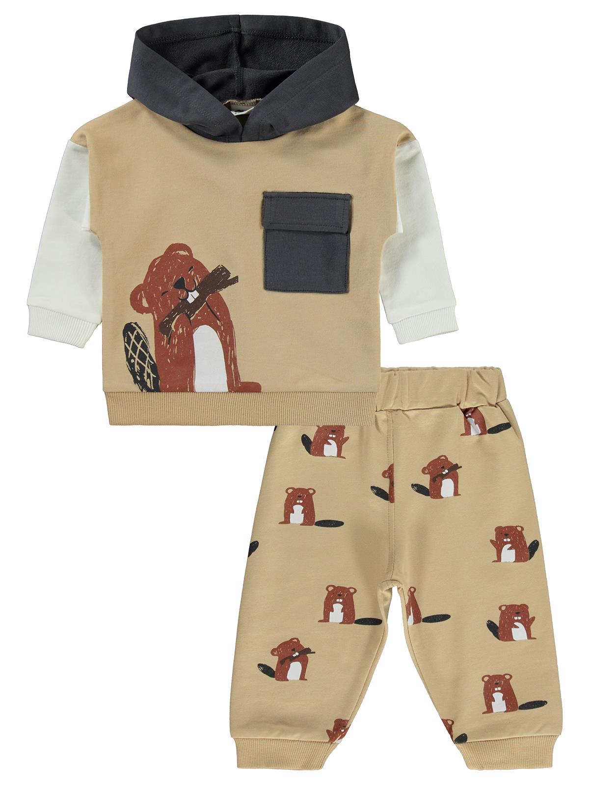 Civil Baby Cepli Kapşonlu 6-18 Ay Takım - Kahve