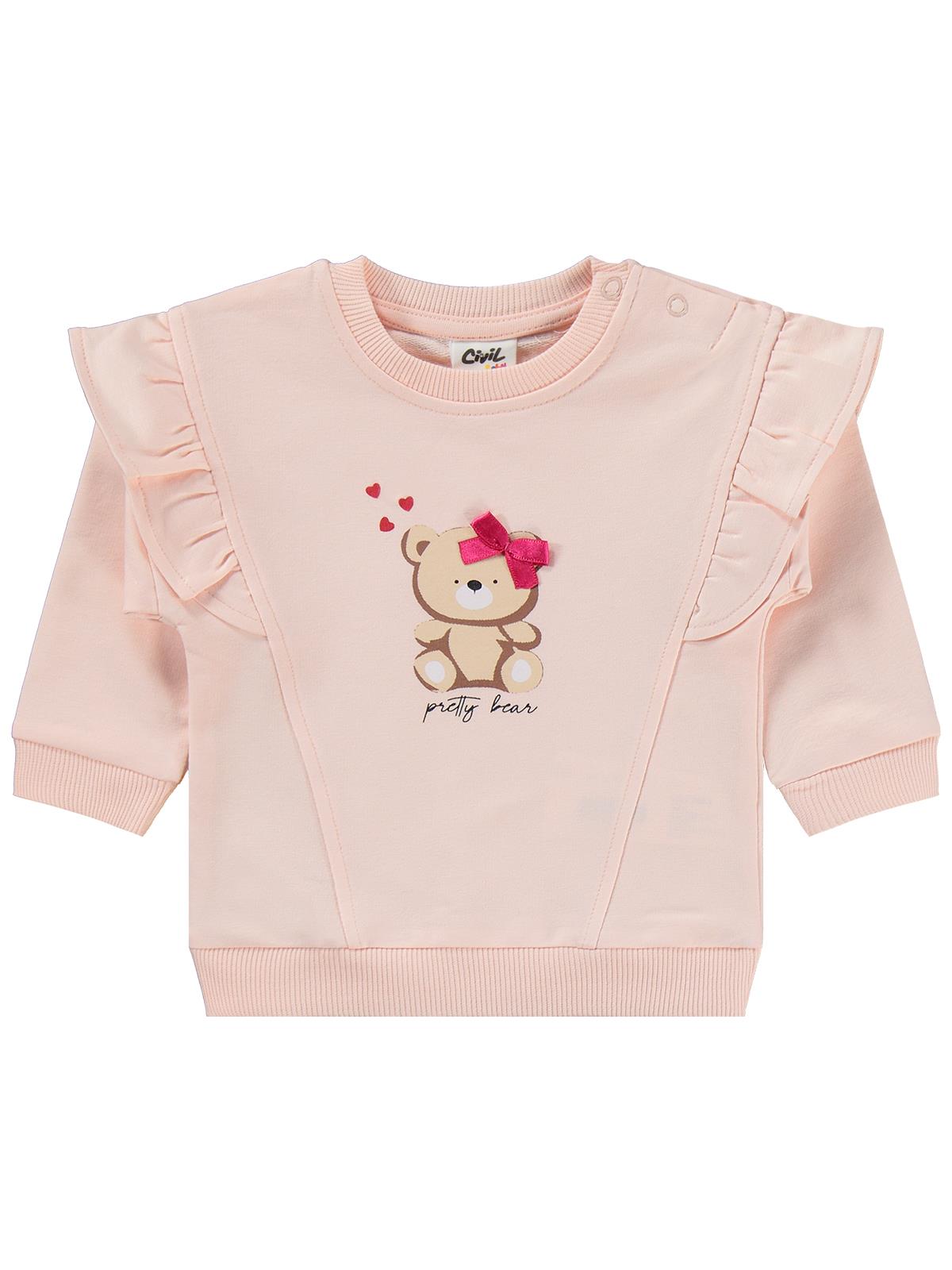 Civil Baby Fiyonklu Ayıcık Baskılı 6-18 Ay Takım - Pembe