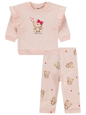 Civil Baby Fiyonklu Ayıcık Baskılı 6-18 Ay Takım - Pembe