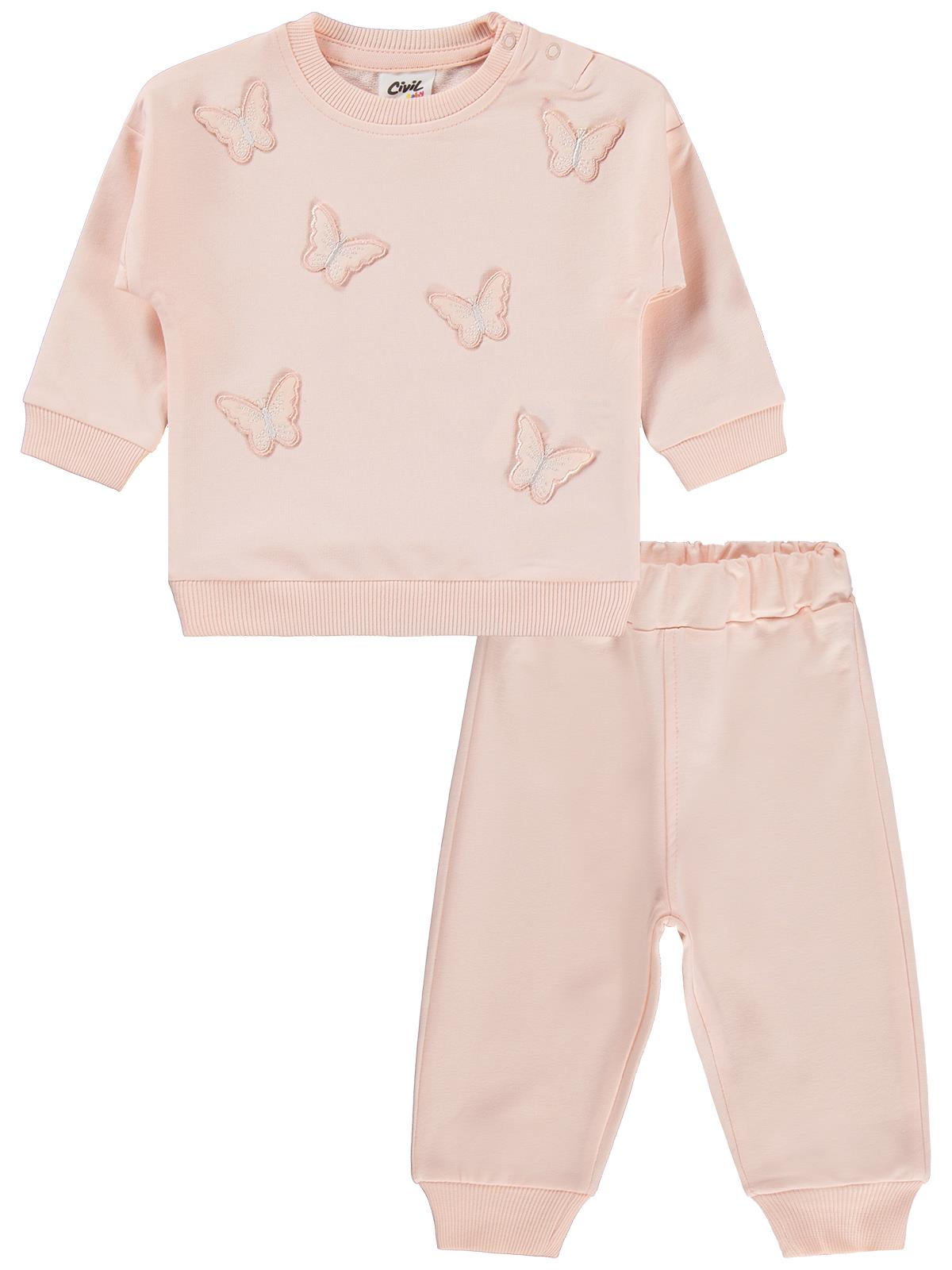 Civil Baby Kelebek Nakışlı 6-18 Ay Takım - Pembe