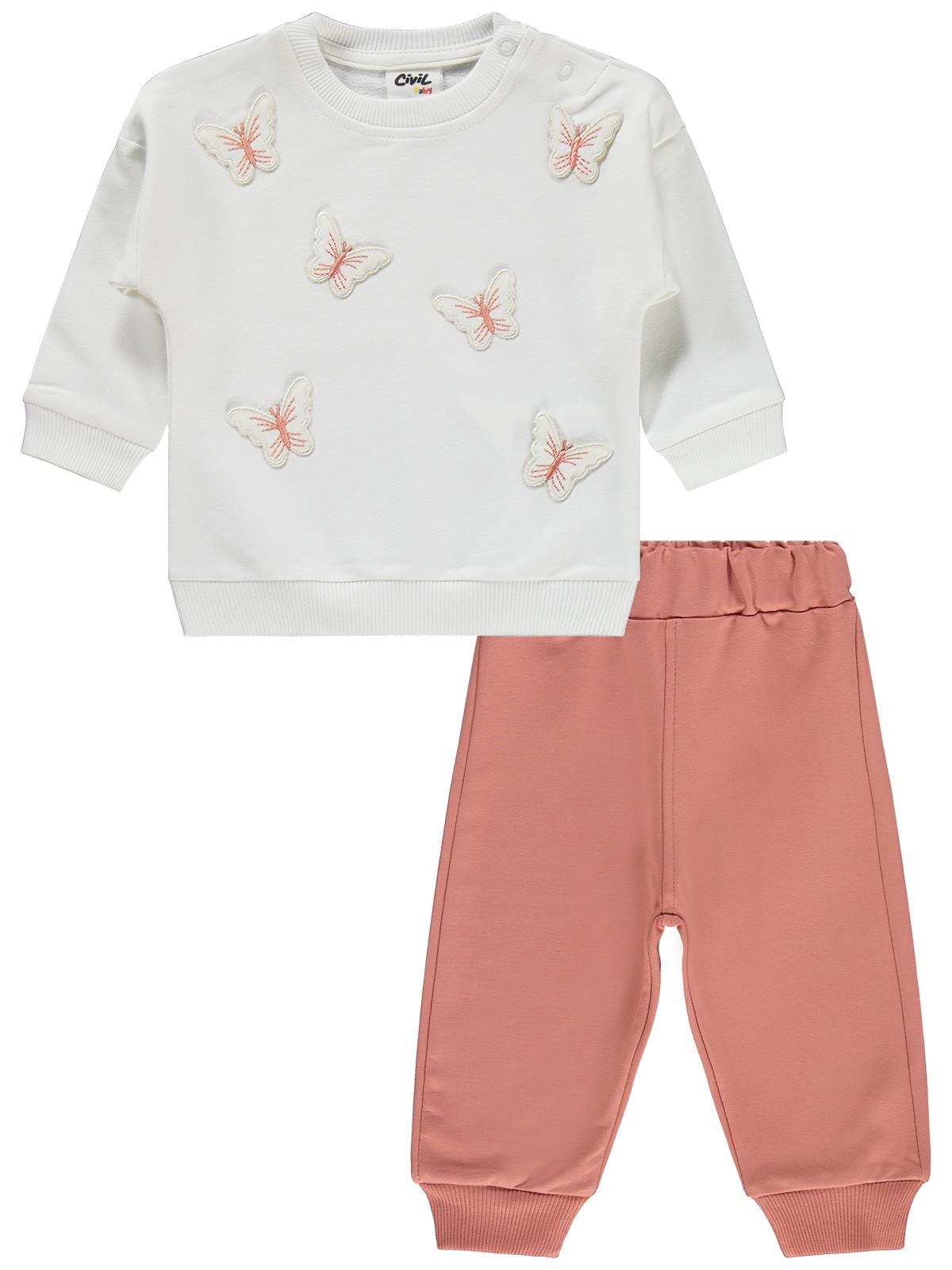 Civil Baby Kelebek Nakışlı 6-18 Ay Takım - Ekru