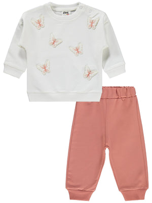 Civil Baby Kelebek Nakışlı 6-18 Ay Takım - Ekru