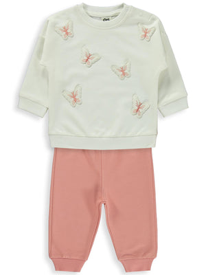 Civil Baby Kelebek Nakışlı 6-18 Ay Takım - Ekru