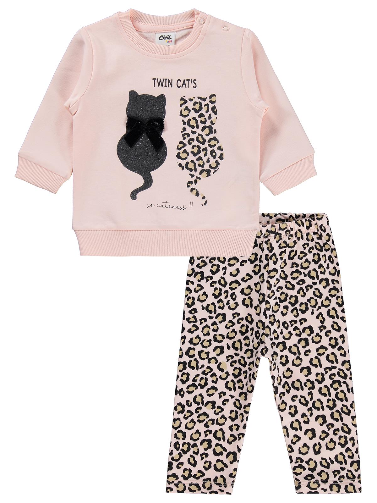 Civil Baby Leopar Kedi Baskılı 6-18 Ay Takım - Pembe