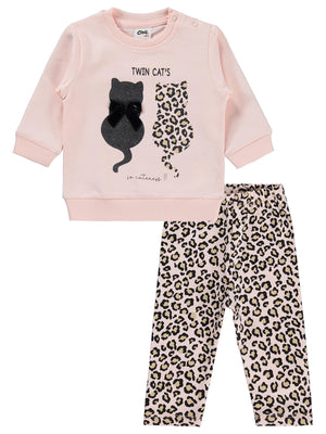 Civil Baby Leopar Kedi Baskılı 6-18 Ay Takım - Pembe