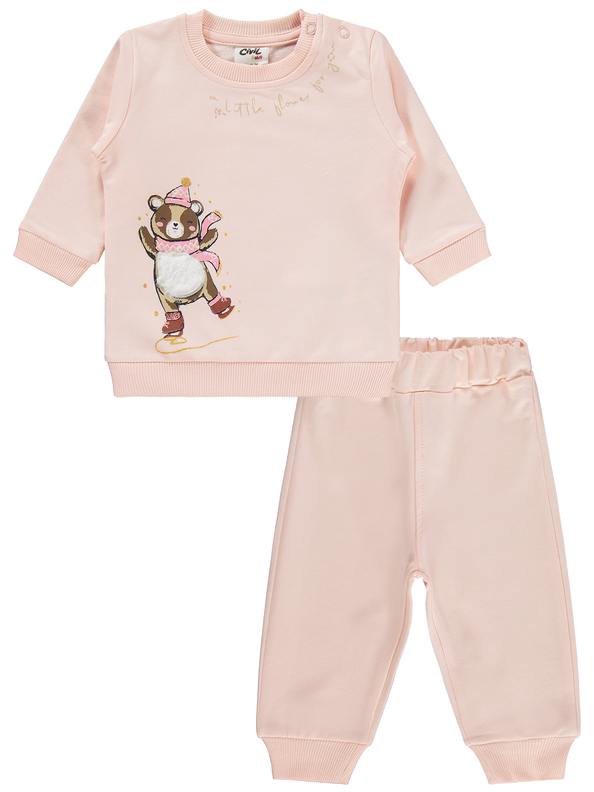 Civil Baby Bereli Ayıcık Baskılı 6-18 Ay Takım - Pembe
