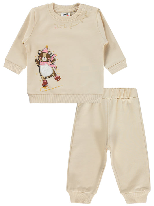 Civil Baby Bereli Ayıcık Baskılı 6-18 Ay Takım - Bej