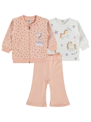 Civil Baby Unicorn Nakışlı Hırkalı 6-18 Ay Takım - Pudra