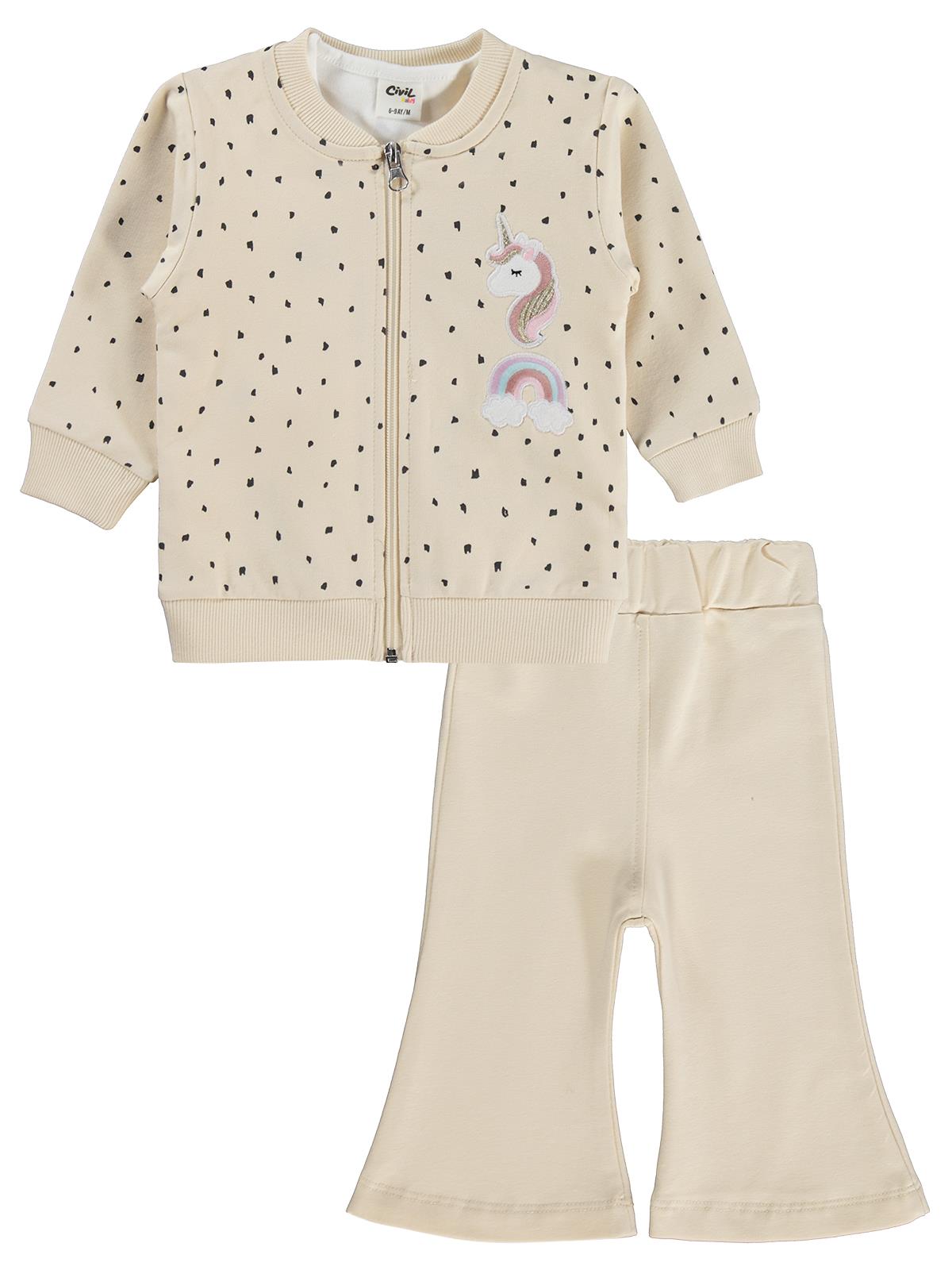 Civil Baby Unicorn Nakışlı Hırkalı 6-18 Ay Takım - Bej