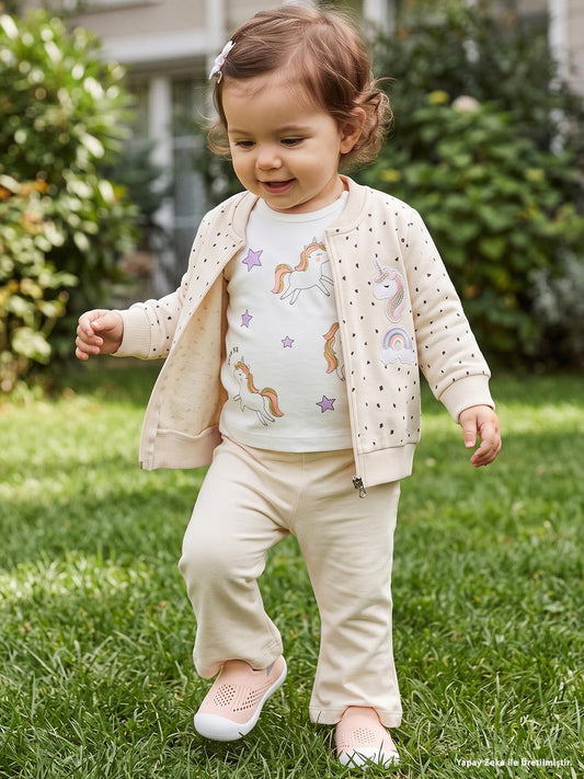 Civil Baby Unicorn Nakışlı Hırkalı 6-18 Ay Takım - Bej