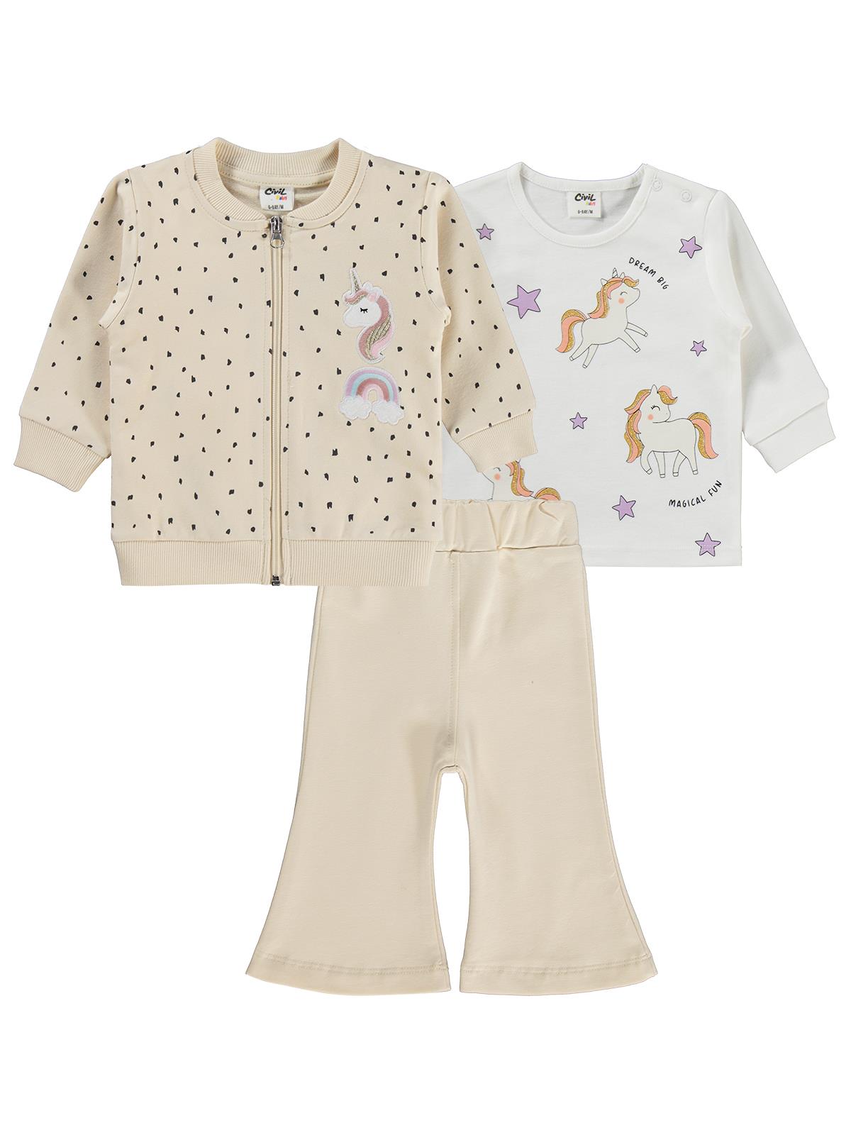 Civil Baby Unicorn Nakışlı Hırkalı 6-18 Ay Takım - Bej
