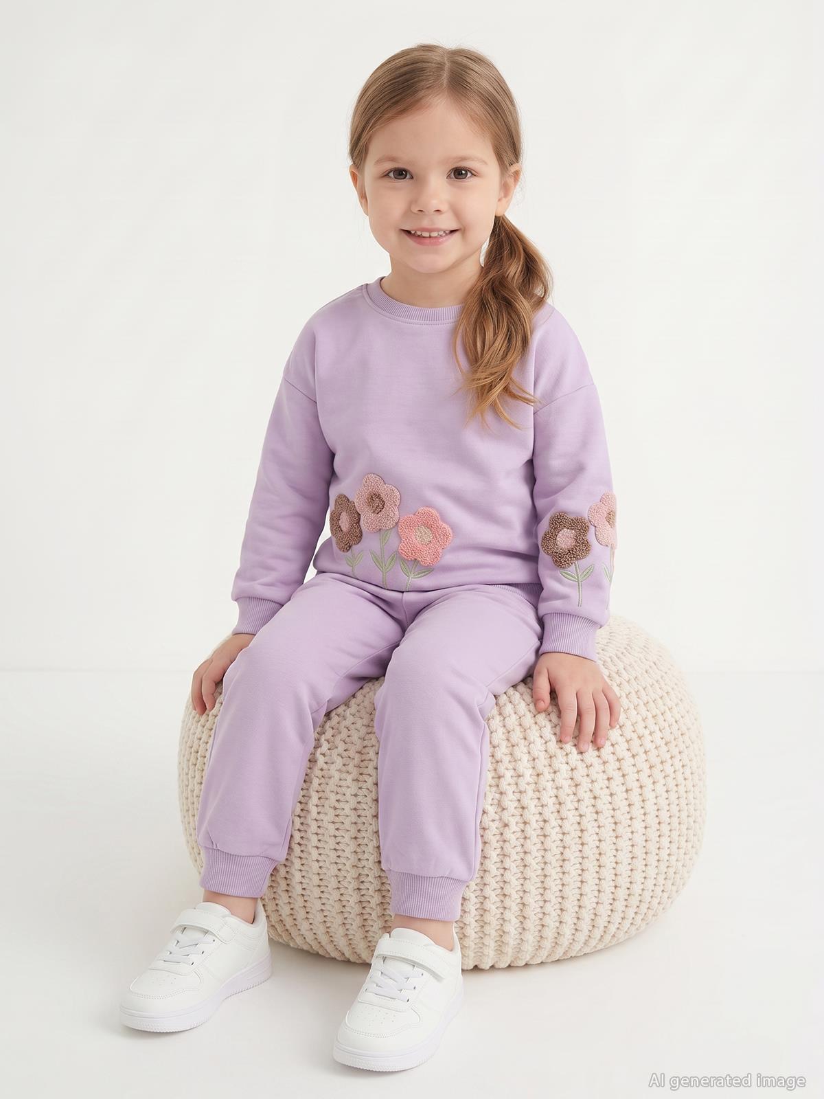 Civil Girls Çiçek Nakışlı 2-5 Yaş Eşofman Takımı - Lila