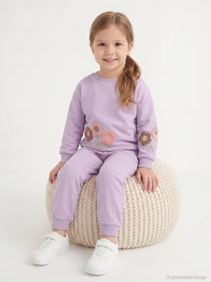 Civil Girls Çiçek Nakışlı 2-5 Yaş Eşofman Takımı - Lila