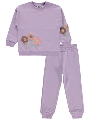 Civil Girls Çiçek Nakışlı 2-5 Yaş Eşofman Takımı - Lila