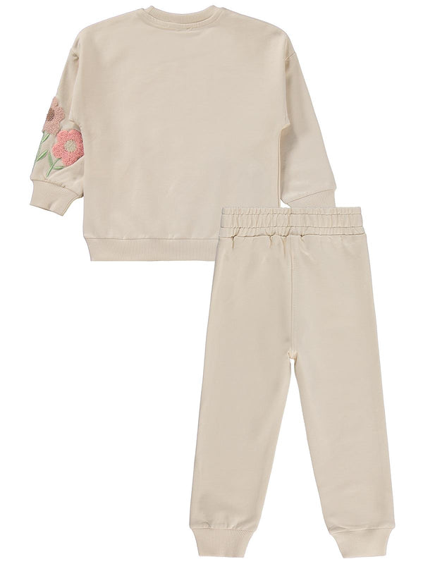Civil Girls Çiçek Nakışlı 2-5 Yaş Eşofman Takımı - Bej