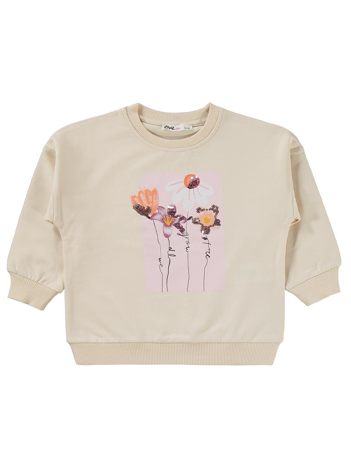 Civil Girls Çiçek Baskılı 2-5 Yaş Eşofman Takımı - Bej